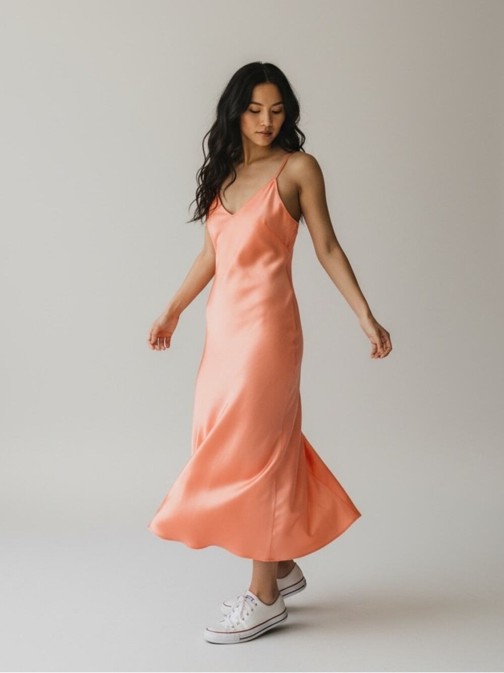Aritzia Wilfred Only Slip Satin Midi Dress Sleeveless Papaya Small Women’s